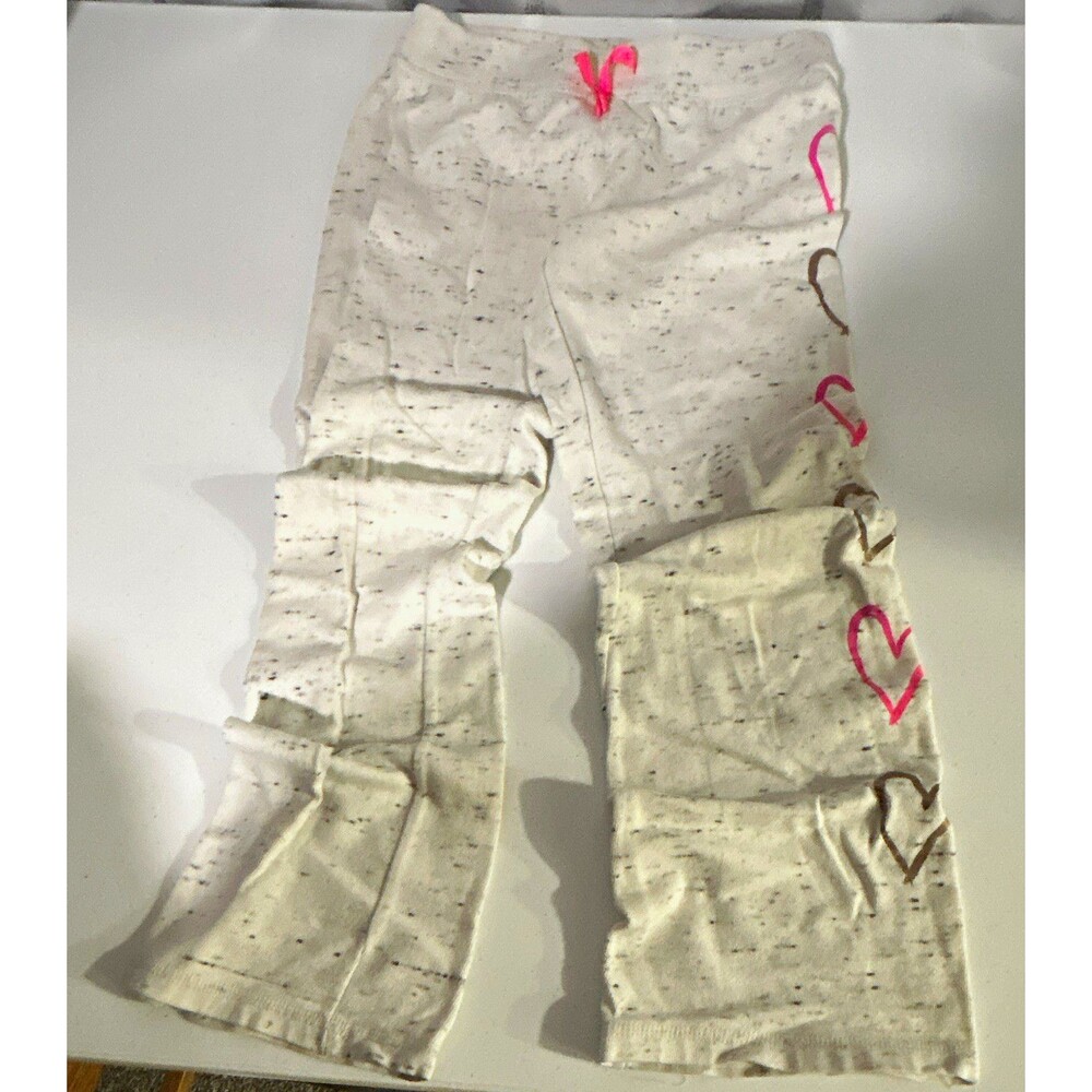 Justice Girls Size 10 White Speckled Heart Sweat Pants Drawstring Waist